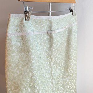 Ann Taylor Light Green Jacquard Pencil Skirt with Bow Detail, Perfect Condition